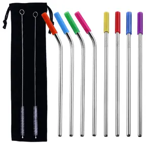 Wholesale 215mm Easy to Clean Reusable Stainless Steel Straw with Silicone Cover Mouth Protector