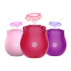 Vibrateur à succion moyen coloré, stimulateur clitoridien et des mamelons, en silicone et ABS, design rose rouge pour femmes - Product Image 3