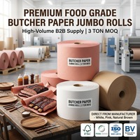 Rouleau de papier boucher rose biodégradable, résistant à l'humidité, en pâte de bois vierge à 100 %, imprimé avec logo personnalisé, pour viande crue et légumes