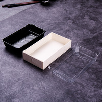 Boîte à sushi en bois biodégradable et recyclable avec couvercle transparent, idéale pour la restauration, les bento, les repas, les gâteaux, les pâtisseries et les plats.