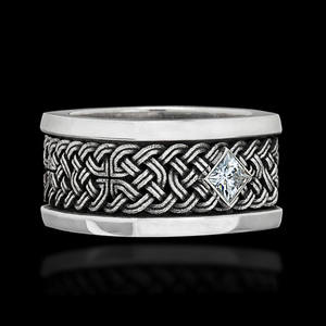 Anello da Uomo H127 in Argento 925 con Diamante Taglio Principessa, Design Geometrico, per Uso Quotidiano, Montatura a Castone - Product Image 3