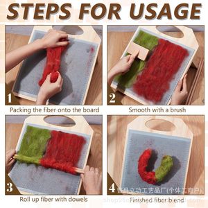 Solid Wood <b>Wool</b> Combing Board With Brush Set For Diy Textile <b>Crafts</b> Natural Color Desktop Use - Product Image 4