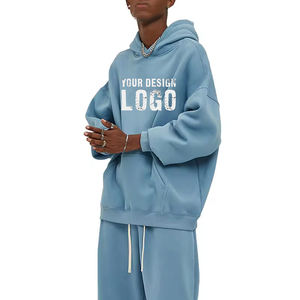 เสื้อฮู้ดดี้ผู้ชายทรงหลวมแบบสตรีทแคชชวล ผ้าฟลีซหนานุ่ม ไซส์ใหญ่พิเศษ คุณภาพสูง สีพื้น ไหล่ตก - Product Image 4