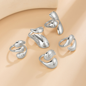 Lot de 5 <span class=keywords><strong>Bagues</strong></span> Tendance en Forme de Goutte d'Eau Lisse Irrégulière pour Femmes, Breloques et <span class=keywords><strong>Bagues</strong></span> de Doigt Serpent pour Dames, Accessoires de Bijoux de Mode, Cadeau - Product Image 4
