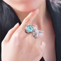 Bijoux en argent sterling 925 plaqué platine, 8 carats, en forme d'oiseau, 13*16, avec Paraiba Padparadscha synthétique, pour mariage et soirée de luxe