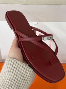 Ciabatte di Lusso in Vera Pelle, <span class=keywords><strong>Sandali</strong></span> Estivi Antiscivolo da <span class=keywords><strong>Spiaggia</strong></span>, Pantofole Casual con Fibbia Metallica, Ciabatte Firmate per Donne - Product Image 5