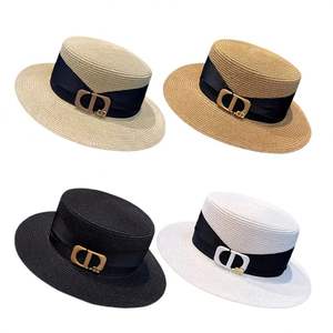 Chapeaux <span class=keywords><strong>en</strong></span> papier <span class=keywords><strong>en</strong></span> gros pour femmes et hommes, style cowboy, panama, bob, casquettes de soleil de plage, visières, avec logo personnalisé, pour l'été et l'extérieur, avec ruban et corde rayés - Product Image 4