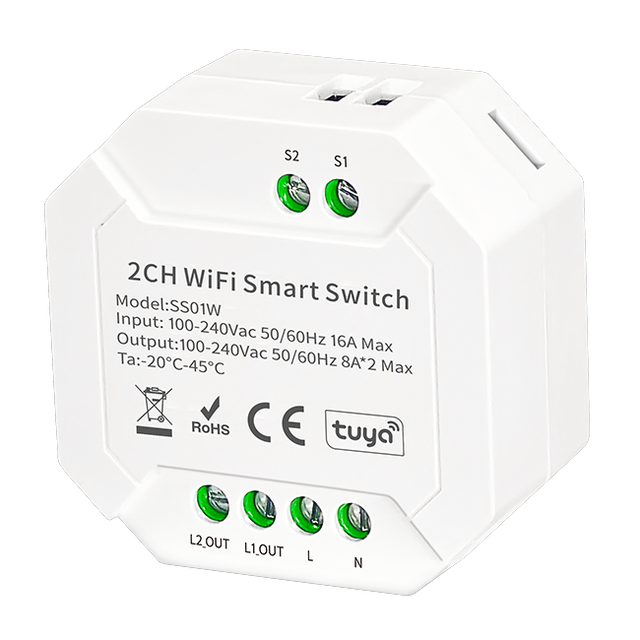 16A 2CH Smart Switches Tuya WIFI App Control RoHS CE Smart Home Automation ON/OFF Control