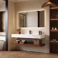 Vente en gros : Meuble-lavabo mural moderne pour hôtel en pierre frittée avec lavabo intégré, miroir intelligent et lavabo sur mesure