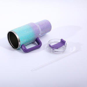 Vaso Térmico de Acero Inoxidable de 40 oz con Diamantes de Imitación Brillantes y Cristales de Colores, Taza de Café con Popote - Product Image 3