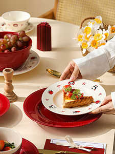 Wholesale China Supplier Red White Color Panda Pattern Stoneware Dinnerware <b>Sets</b> Raised Design Anti-Slip Eco-Friendly Dishwasher - Product Image 3