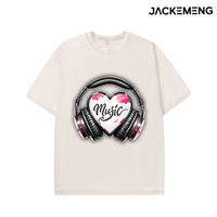 T-shirt Oversize Rétro Streetwear à Motif Cœur et Casque Audio, Manches Courtes Hip Hop, Vente en Gros depuis Entrepôt Local USA