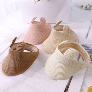 Sombrero de paja vacío sólido para niños con Orejas de conejo de gato, sombra informal, protector solar, gorra con visera de playa para viajes al aire libre, ciclismo - Product Image 6