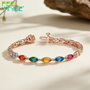 Bracelet de tennis en acier inoxydable 316 avec zircon coloré taille <span class=keywords><strong>marquise</strong></span>, revêtement PVD or épais non allergène, personnalisable OEM&ODM - Product Image 4