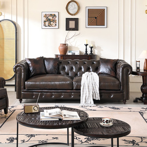American Retro Genuine Leather <b>Sofa</b> Set U Shape Tufted Living Room Furniture 1+2+3 Seater Cowhide Vintage Style - Product Image 2