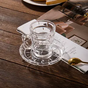 Hot Sale High Quality Gorgeous Clear Glass coffee Tea Cups Set saucers