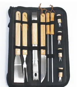 Ensemble d'outils de barbecue de haute qualité outils de barbecue en acier inoxydable fourche à spatule extérieure 10 pièces Kit d'accessoires de plaque chauffante