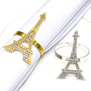 Anneau <span class=keywords><strong>de</strong></span> serviette moderne en alliage d'aluminium écologique et durable, motif Tour Eiffel et <span class=keywords><strong>diamant</strong></span> aquatique, pour décoration <span class=keywords><strong>de</strong></span> table <span class=keywords><strong>de</strong></span> mariage et usage hôtelier - Product Image 1