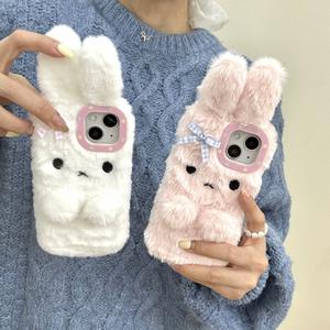 Lady Fashion PU Leather Furry Lovely Rabbit Design For Cold Weather Anti-Drop Phone case pour <span class=keywords><strong>iPhone</strong></span> 16 15 14 Plus Pro Max - Product Image 1