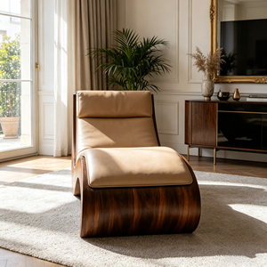 Chaise longue en cuir de luxe de forme ondulée pour salon et chambre à coucher - Product Image 5