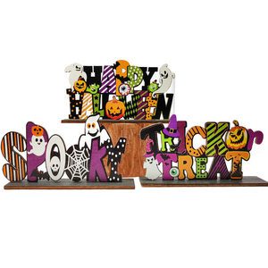 Decoraciones de Letras de Madera Espeluznantes de Halloween con Base, Decoración Interior, Material de Árbol, Fantasma, Truco o Trato, Feliz Halloween - Product Image 3