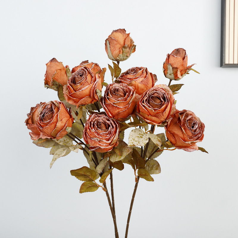 Tallo único, 4 cabezas, rosa británica [Naranja Otoño]