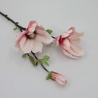 Bunga Magnolia Artificial PU Premium 3 Tangkai Sentuhan Asli Gaya Eropa Vas Bunga untuk Thanksgiving Ruang Tamu Hotel