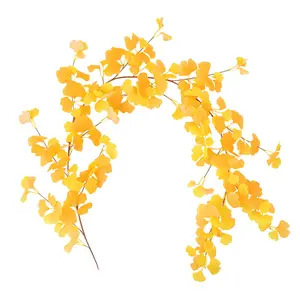Sezon altın sonbahar yaprak çelenk asılı sarmaşıklar ev için teşekkürler veren dekor yapay Ginkgo yaprak çelenk