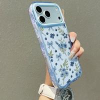 Coque de téléphone portable tendance à fleurs bleues pour iPhone 16 15 17 Air Pro Max, coque antichoc, étui arrière en gel ondulé