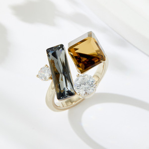 Geometric Crystal Cube Open <b>Ring</b> Multi Cut Adjustable Index <b>Finger</b> <b>Ring</b> Everyday Wear Unisex Jewelry - Product Image 1