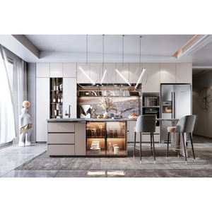 Современный дизайн глянцевый лак черные кухонные шкафы с островом - Product Image 6