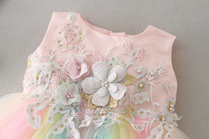 Robe d'anniversaire et de Nouvel An pour bébé fille, sans manches, en maille arc-en-ciel avec appliques de perles - Product Image 5