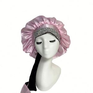Bonnet de nuit tendance en strass très élastique pour femmes et hommes, doux et confortable, turban pour cheveux bouclés ou en phase chimiothérapie - Product Image 3