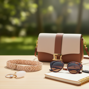 Cinghia in tessuto con motivo a rombi da 4 cm, beige, per borsa a mano - Product Image 2