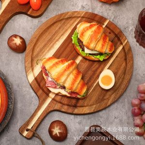 <b>Wooden</b> Round Cutting Board With Handle 34.5x25.4x1.5cm For Bread Fruits Steaks Wall Mounted Chopping <b>Block</b> - Product Image 3