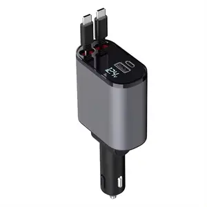 Nouvel arrivage Boîtier de chargeur de voiture 4 en 1 avec affichage numérique LED Adaptateur rapide 100W Chargeur de station de charge de voiture 2 ports Type C PD