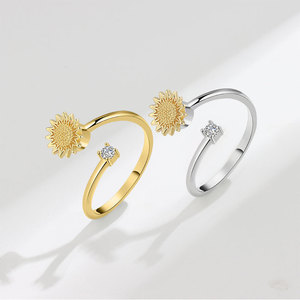 Fashion Jewelry Rotating Sunflower <b>Rings</b> <b>Adjustable</b> Zircon Copper Gold Plated Womens Tarnish Free Fidget <b>Rings</b> For Anxiety - Product Image 5