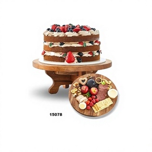 Support de gâteau en bois massif marron support de gâteau solide rond pour décor de fête d'anniversaire d'anniversaire - Product Image 1