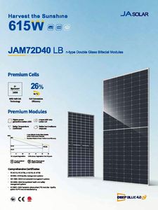 แผงโซลาร์เซลล์ JA Solar รุ่น JAM72D40 590-615/LB 144 เซลล์ แบบ Half N-type TOPCON สองหน้า กระจกสองชั้น โมโน  JA Solar Deep Blue 4.0 Pro 590W 595W 600W - Product Image 5