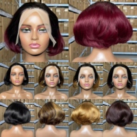 Perruque Pixie en Cheveux Humains à Densité 200% Très Vendue, Coupe Courte Droite, Dentelle Transparente 13*4 pour Femmes Noires