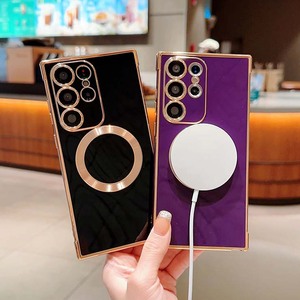 Ốp Lưng Điện Thoại Mềm Màu Tím Đậm Mạ Điện Vàng Sang Trọng TPU Mới Nhất 2023 Có Nam Châm Cho Samsung Galaxy S23 Ultra S22U - Product Image 4