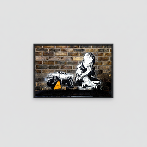 Printed Canvas Artwork: Banksy Praying Boy Graffiti Design,<b>BLACK</b> <b>FRAMED</b> CANVAS - Product Image 2