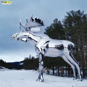 विशाल आकार का दर्पण पॉलिश वन्यजीव पशु मूर्तिकला स्टेनलेस स्टील मूज़ प्रतिमा - Product Image 1