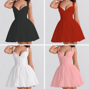 กระโปรงมินิสั้นสีขาวเนื้อเนียนนุ่ม แต่งลูกไม้สไตล์บรอดิเอรีอังกฤษ พร้อมกระโปรงซับในผ้าทูลล์นุ่ม สำหรับงานปาร์ตี้ งานราตรี ชุดฤดูร้อน ตัวเสื้อทรงคอร์เซ็ท น้ำหนักเบา - Product Image 1