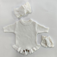 Kaiyue-Barboteuse bleue en tricot côtelé à manches longues pour nouveau-né, tenue d'annonce de naissance, ensemble de barboteuses avec nom et broderie