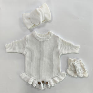 Kaiyue-Barboteuse bleue en tricot côtelé à manches longues pour nouveau-né, tenue d'annonce de <span class=keywords><strong>naissance</strong></span>, <span class=keywords><strong>ensemble</strong></span> de barboteuses avec nom et broderie - Product Image 4