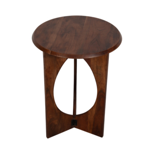 Tavolino Rotondo in Legno con Design a Intaglio Ovale per Arredamento Soggiorno - Product Image 4