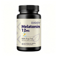 Comprimés de mélatonine à dissolution rapide Bioby OEM Private Label 12 mg, saveur baies, 100 % sans médicament, complément alimentaire pour le sommeil, 180 unités