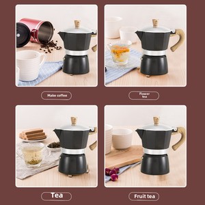 イタリア高級アルミモカポットセット透明木目ハンドルプールコーヒーポットポータブル国境を越えてホットアイテム - Product Image 5