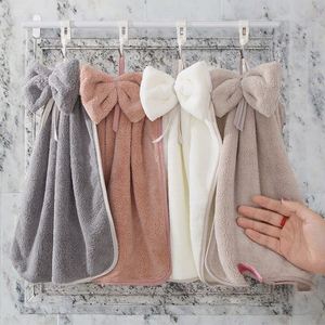 Joli torchon en velours corail avec nœud, en polyester, doux, absorbant, à suspendre, pour cuisine et salle de bain, accessoires pour la maison - Product Image 2